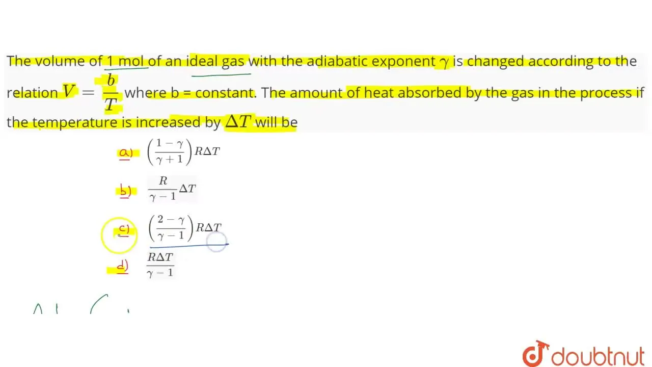 [Bengali] The volume of 1 mole of an ideal gas with the adiabat