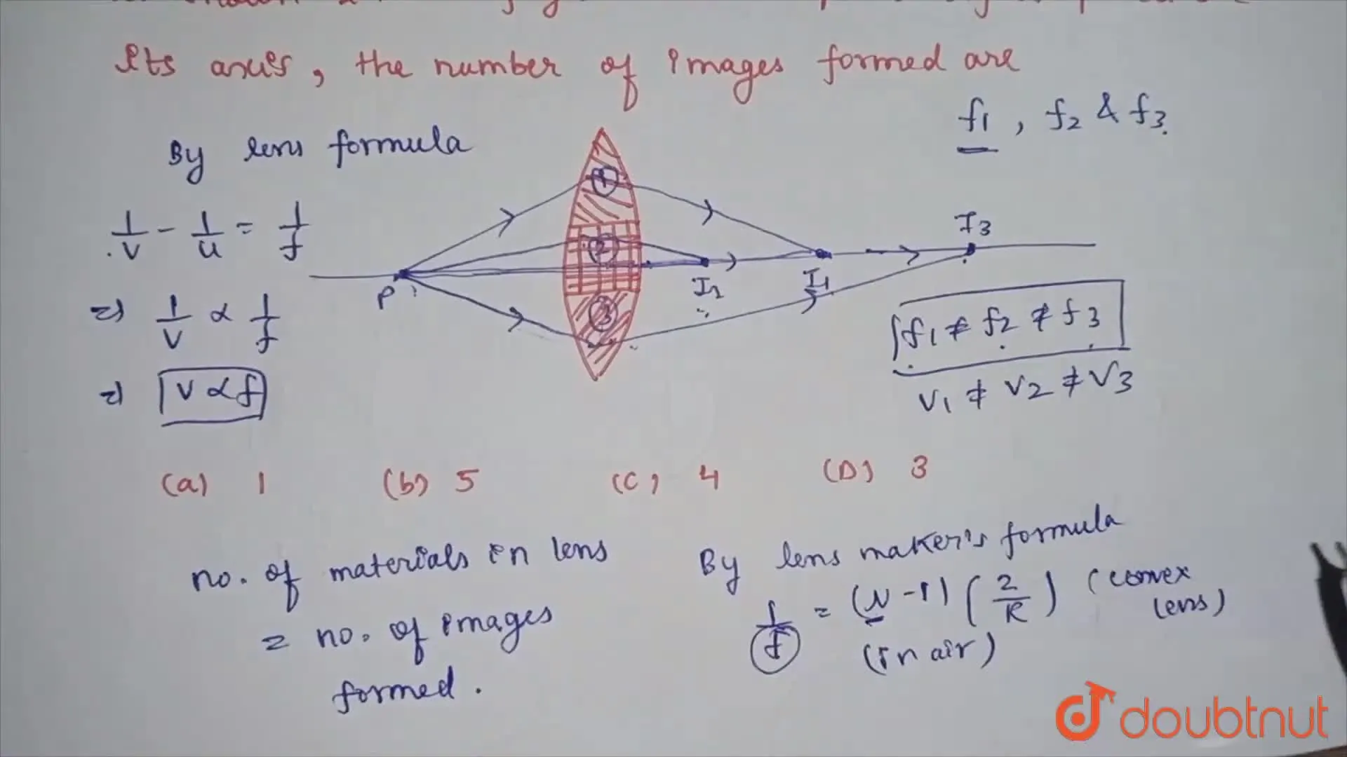[Kannada] A convex lens is made up of three different materials as sho
