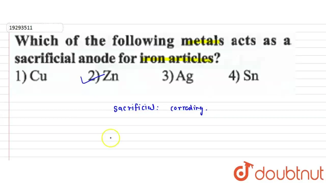 Which of the following metals acts as a sacrificial anode for iron art