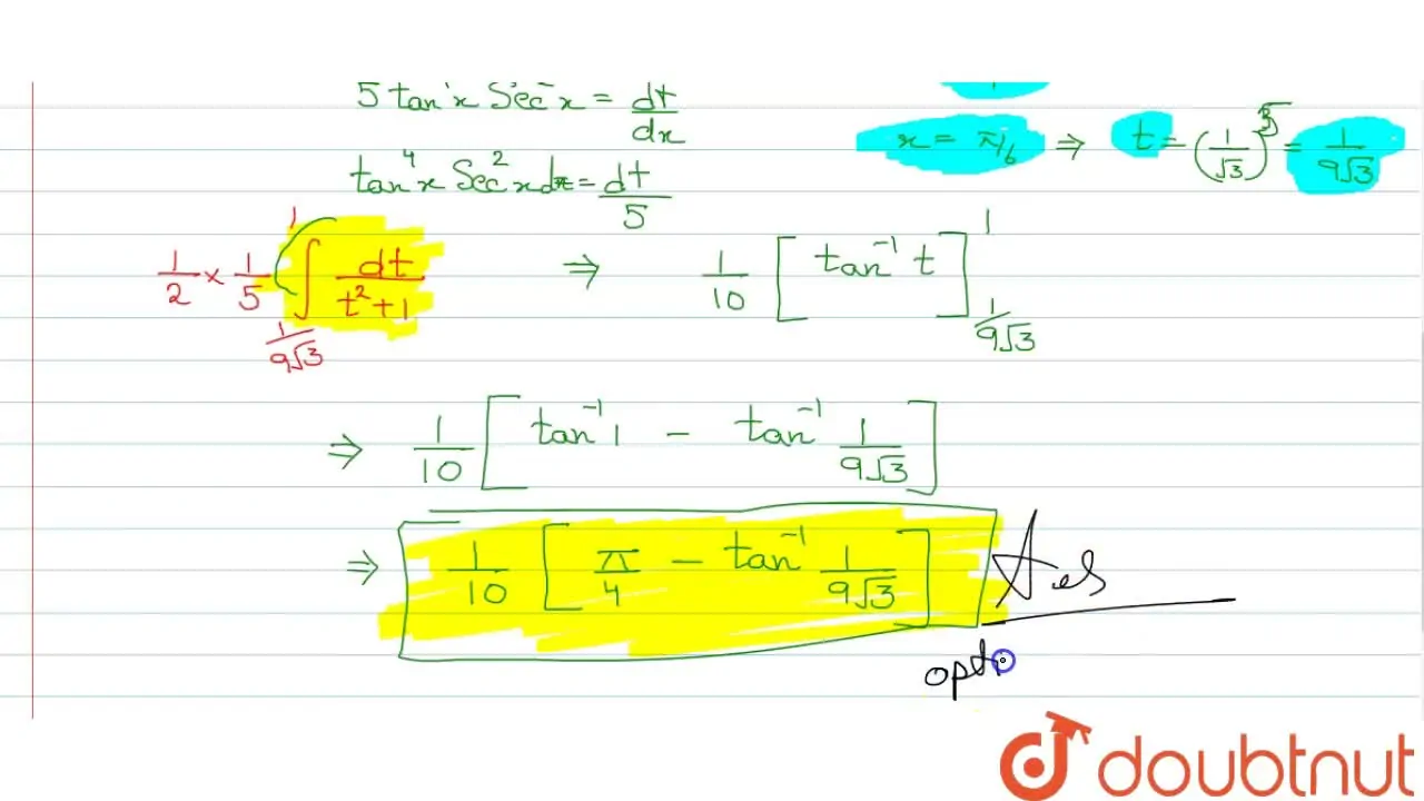 The integral int(pi//6)^(pi//4)(dx)/(sin2x(tan^(5)x+cot^(5)x)) equals