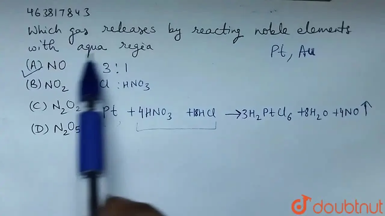 Which gas releases by reacting noble elements with aqua regia