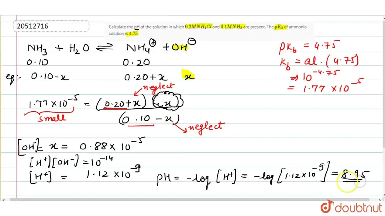 Calculate The PH Of The Solution In Which 0.2 M NH(4)Cl And 0.1 M NH(3