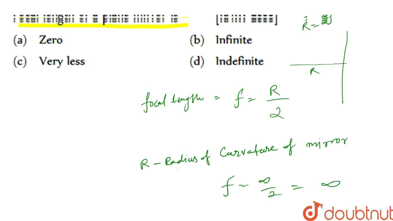 Focal length of a plane mirror is