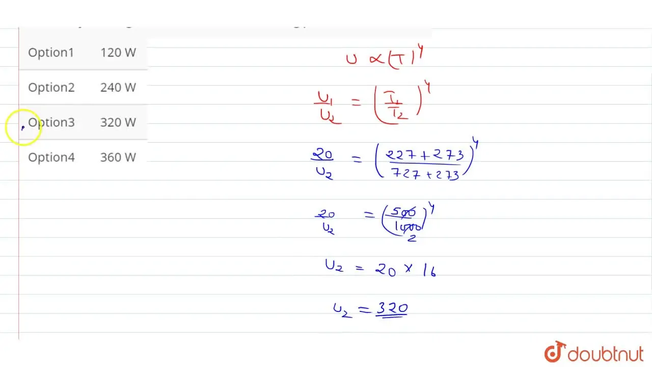 A black body radiates 20 W at temperature 227^(@)C. If temperature of