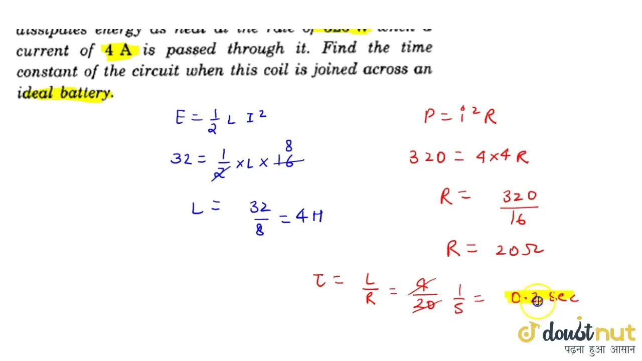 An inductor coil stores 32 J of field energy and dissiopates