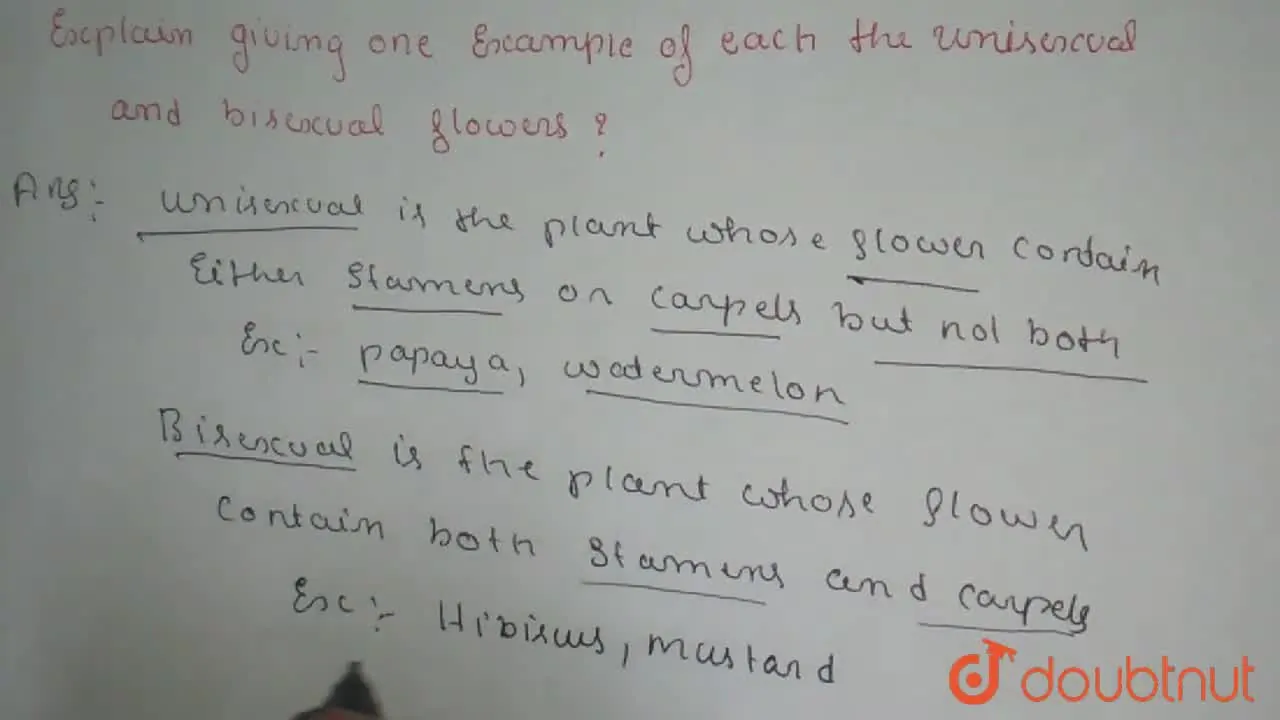 [Kannada Solution] Explain giving one example of each, the unisexual a