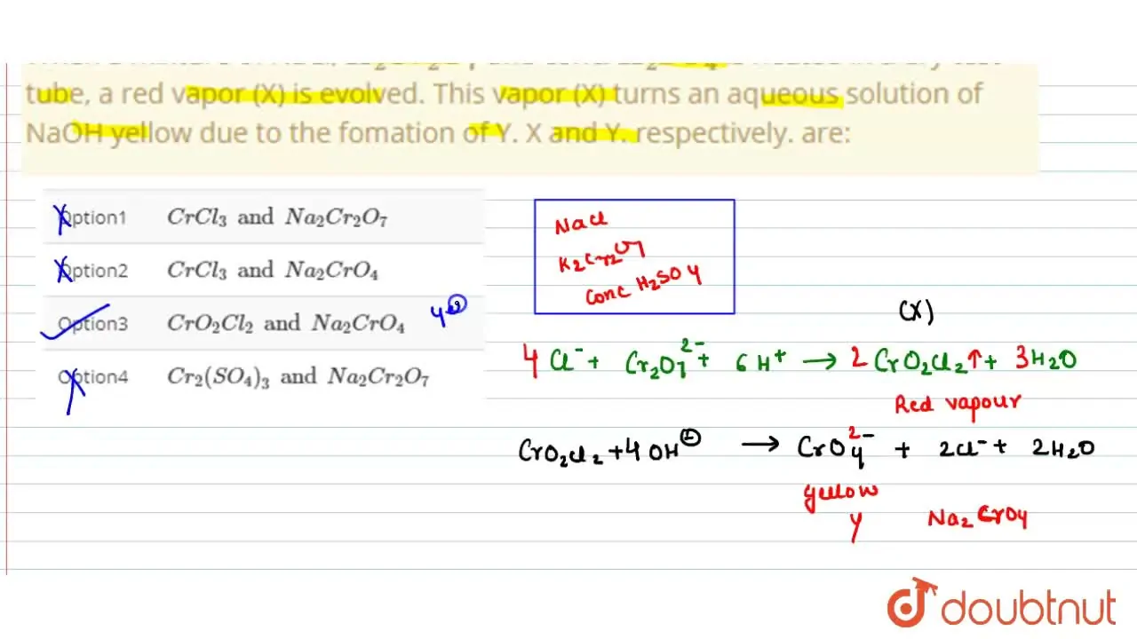 When A Mixture Of NaCl, K2Cr2O7 And Conc. H2SO4 Is Heated In A Dry Tes