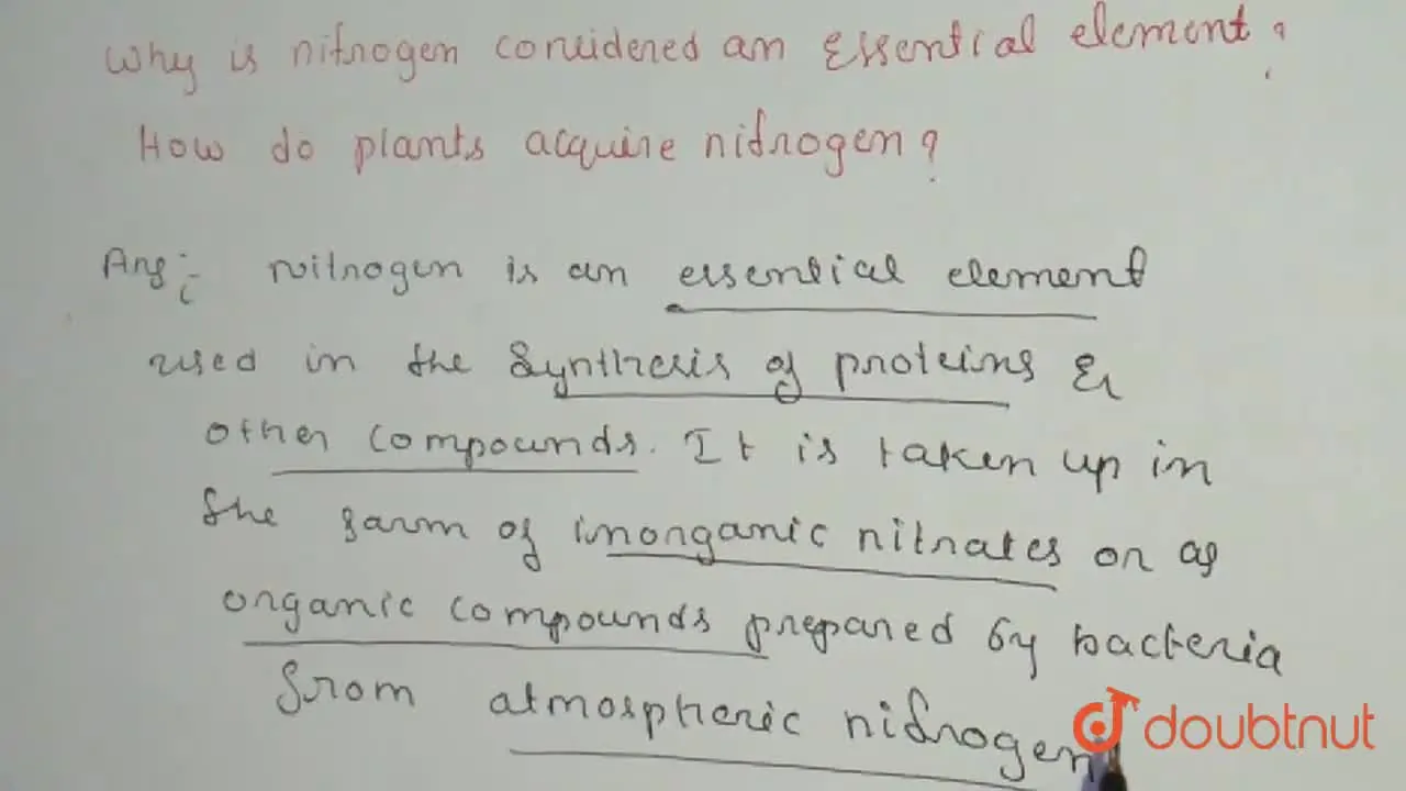 [Kannada Solution] Why is nitrogen considered an essential element ? H