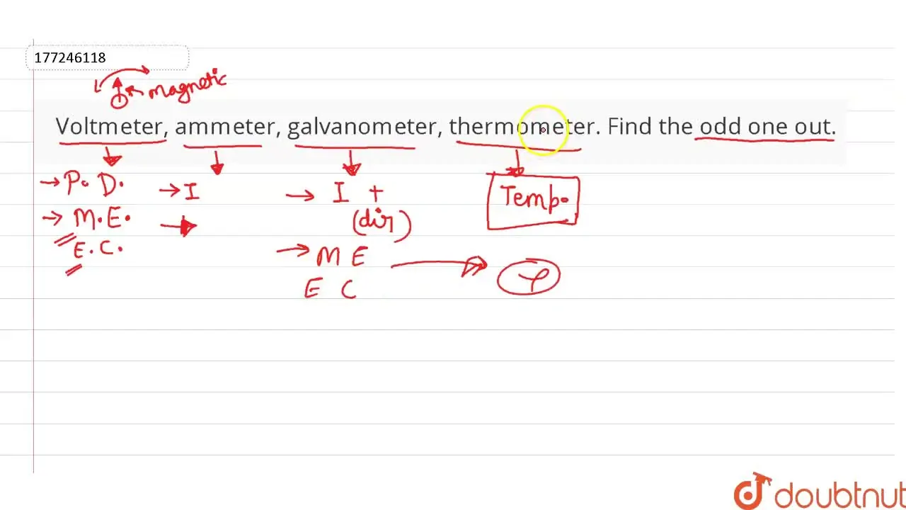Voltmeter, ammeter, galvanometer, thermometer. Find the odd one out.