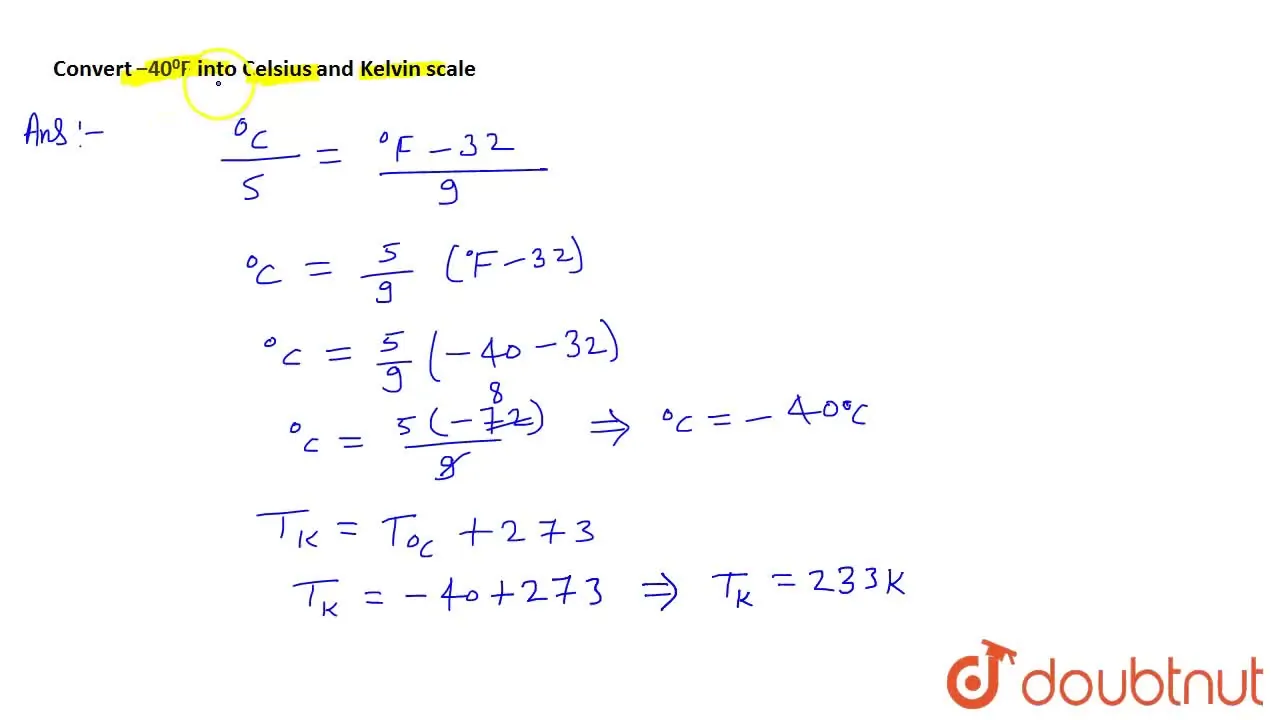 Example 1 Convert 40 °C to °F Solution Using the formula F=?C+32