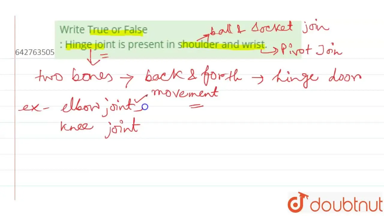 [Bengali Solution] Write True or False Hinge joint is present in sh