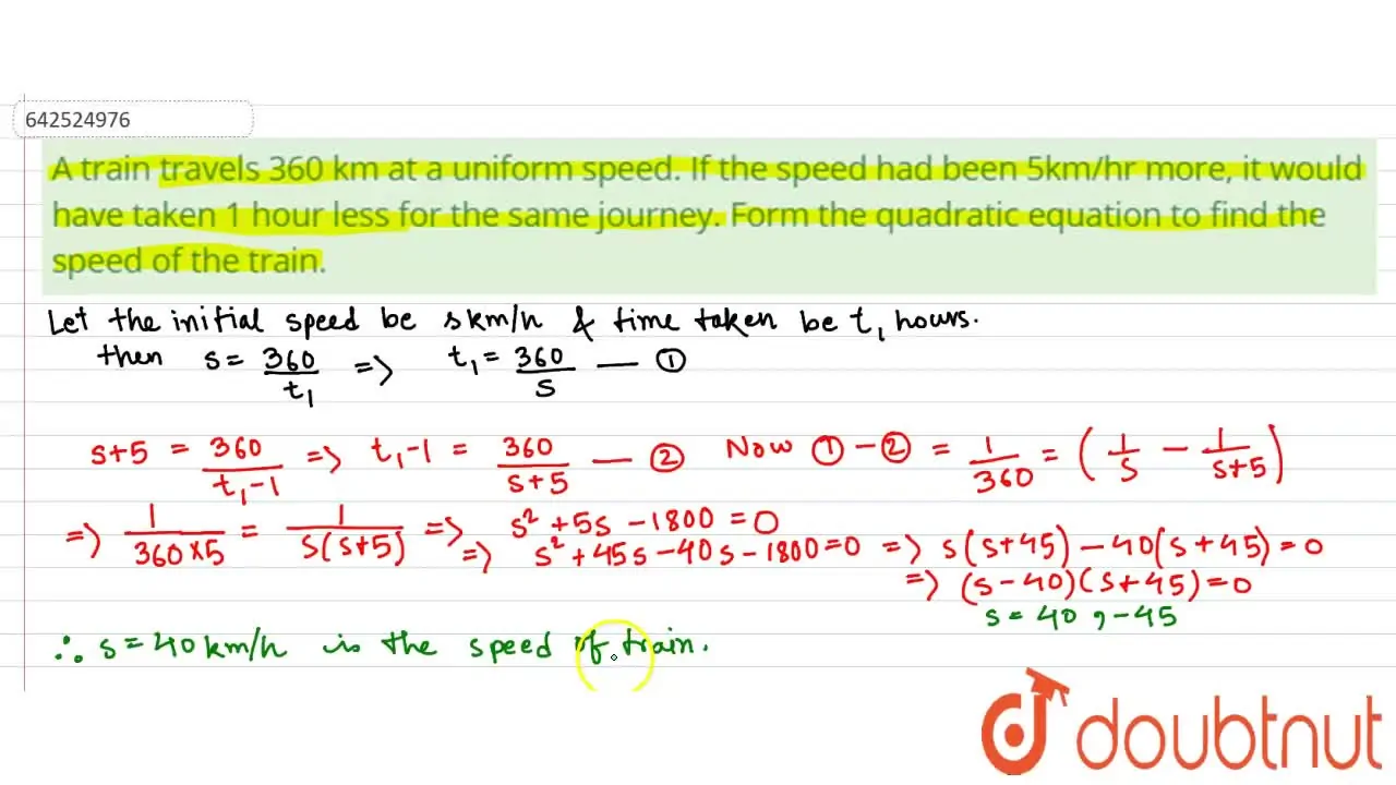 A train travels 360 km at a uniform speed. If the speed had been 5km