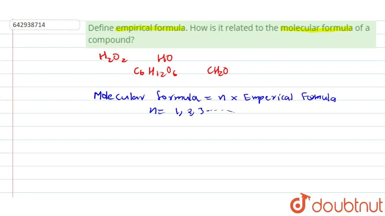 Malayalam Define empirical formula. How is it related to the molecul