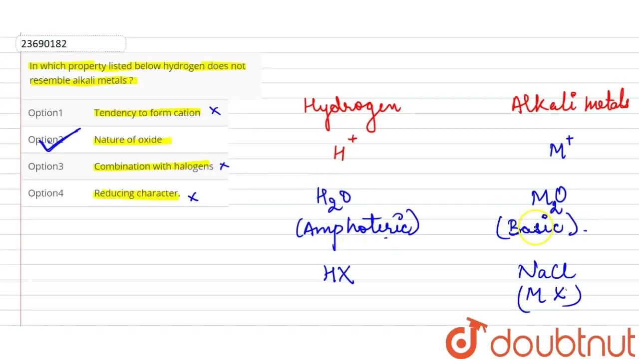 In which property listed below hydrogen does not resemble alkali metal