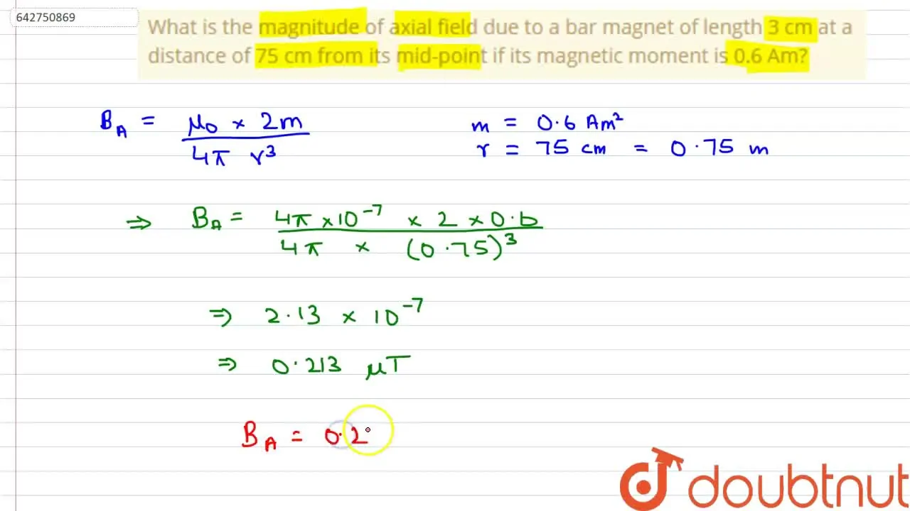 What is the magnitude of axial field due to a bar of length 3 c