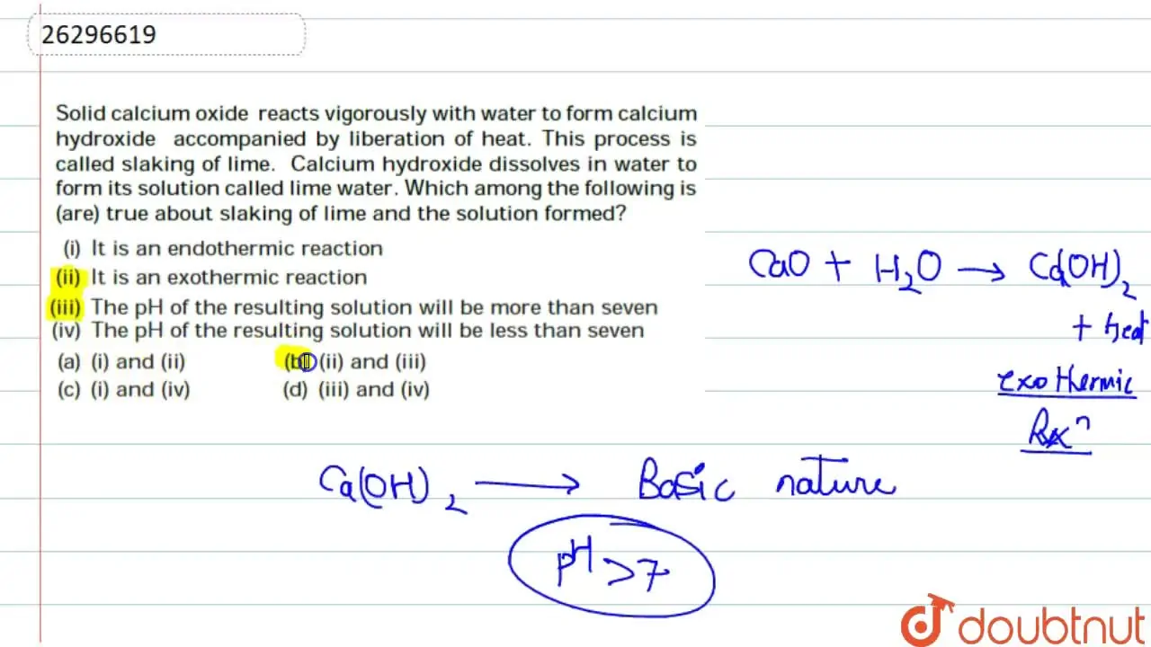 Solid calcium oxide reacts vigorously with water to form calcium hydro