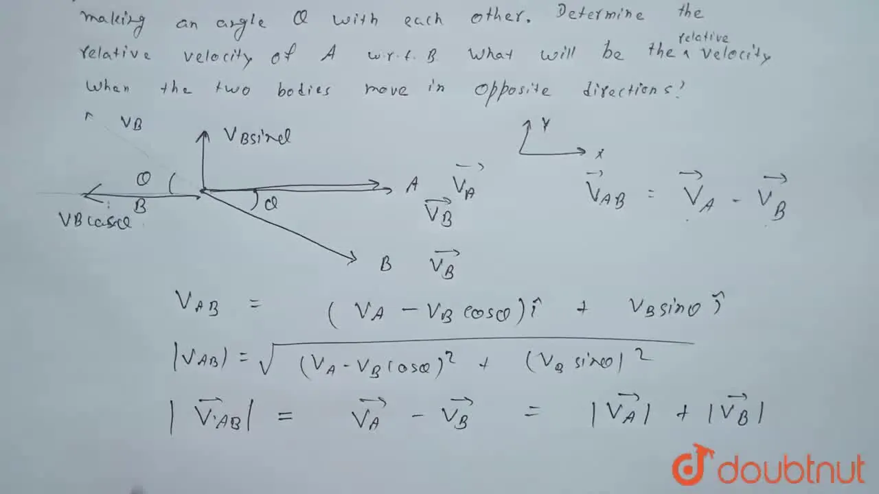 Two Bodies A And B Are Moving With Velocities VA And VB, Making An Ang