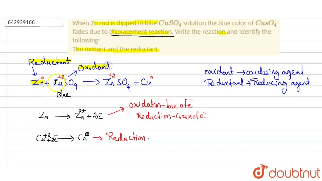 [Malayalam] When Zn rod is dipped in blue CuSO4 solution the blue colo