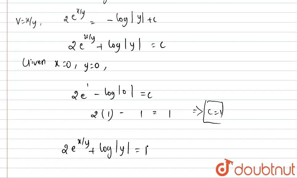[Tamil] Show that the differential equation 2ye^(x/y)dx+(y2xe^(x/y))d