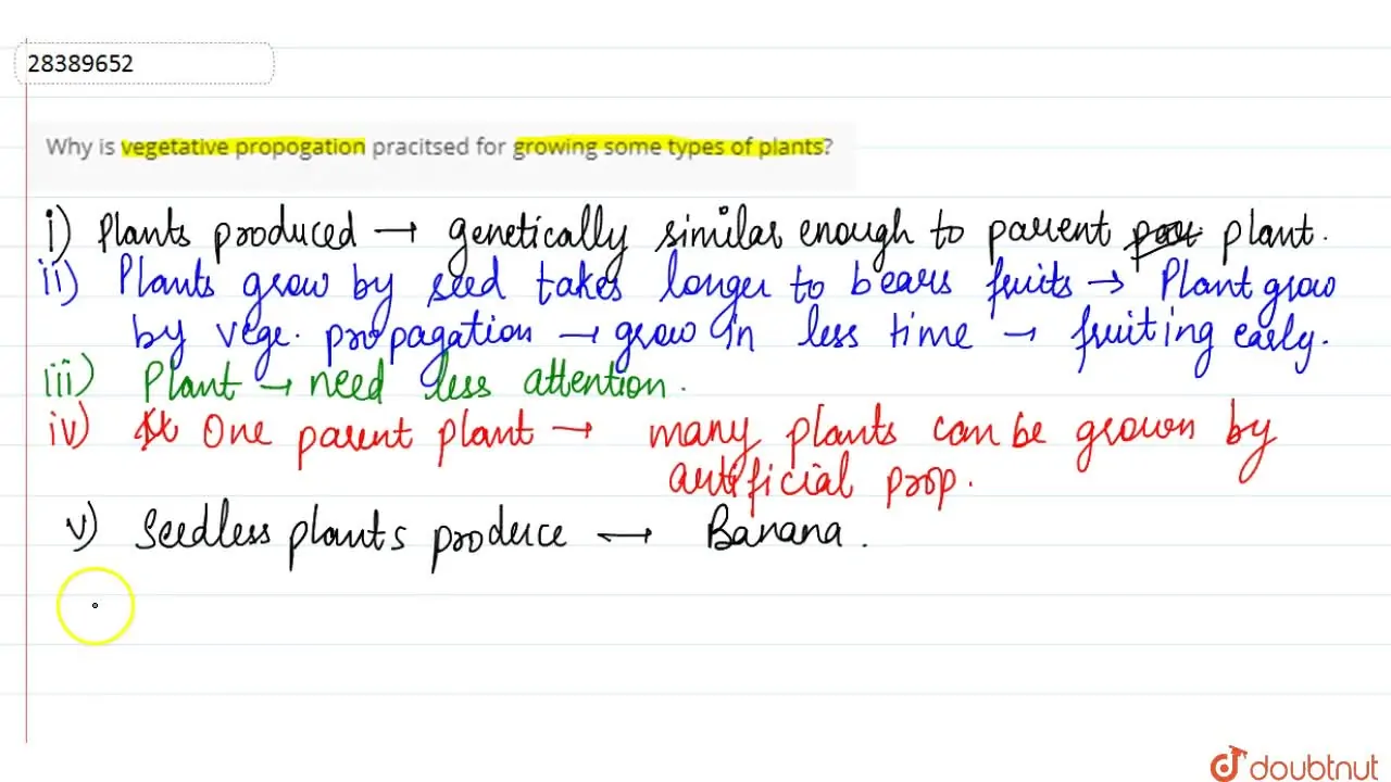 Why is vegetative propagation practised for growing some types of plan