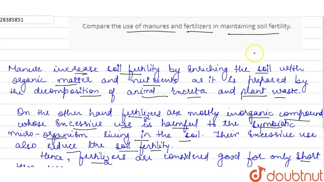 Compare the use of manures and fertilizers in maintaining soil fertili