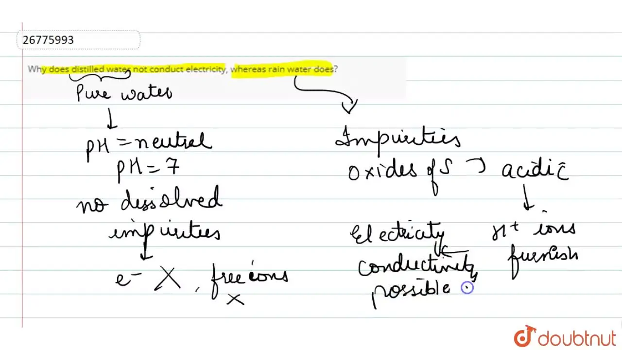 Why does distilled water not conduct electricity, whereas rain water d