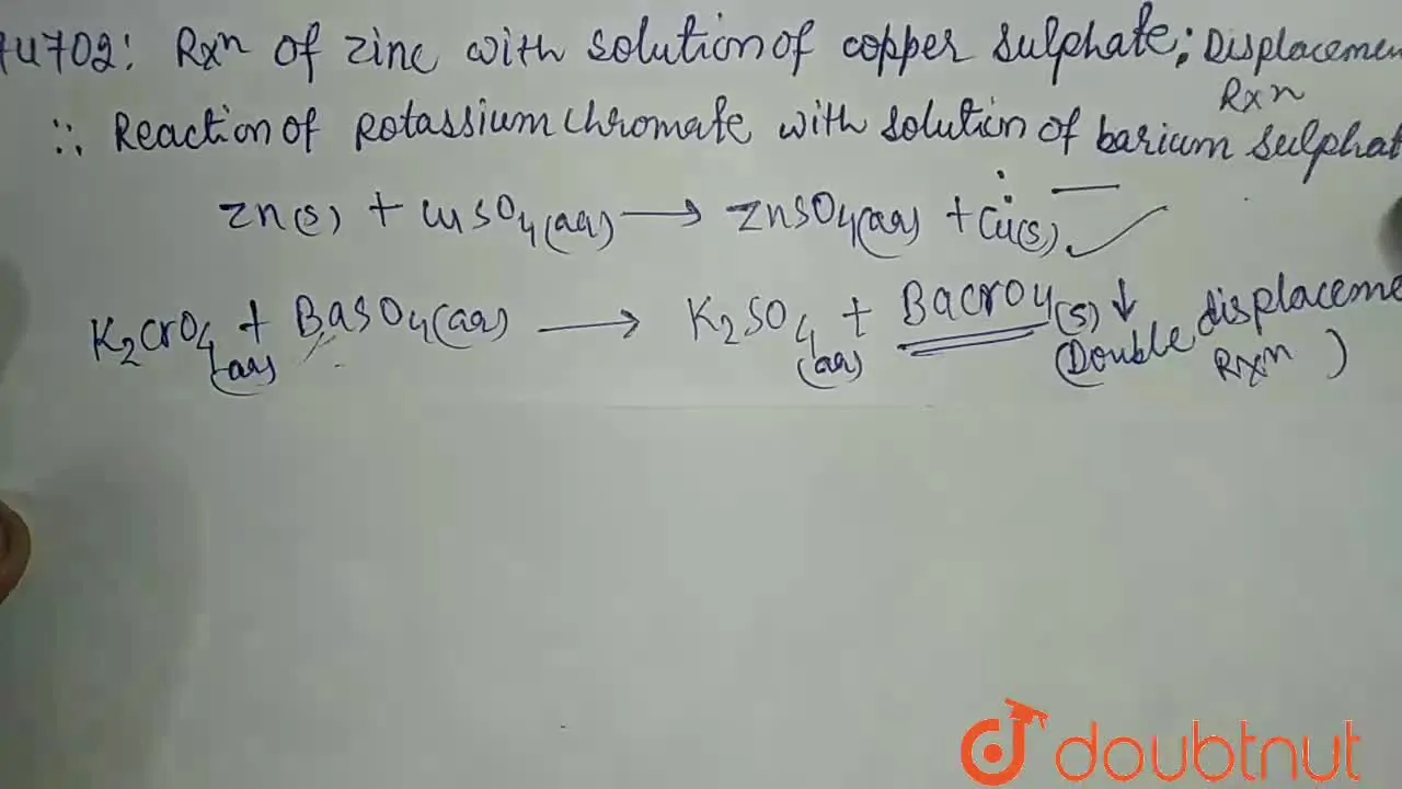 Reaction of zinc with solution of copper sulphate, Displacement reacti