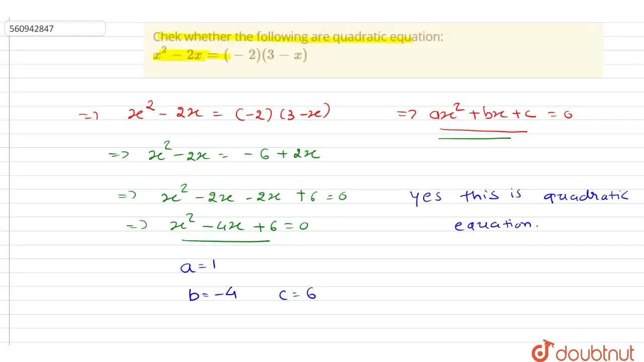 [Gujrati] Chek whether the following are quadratic equation x^(2)2
