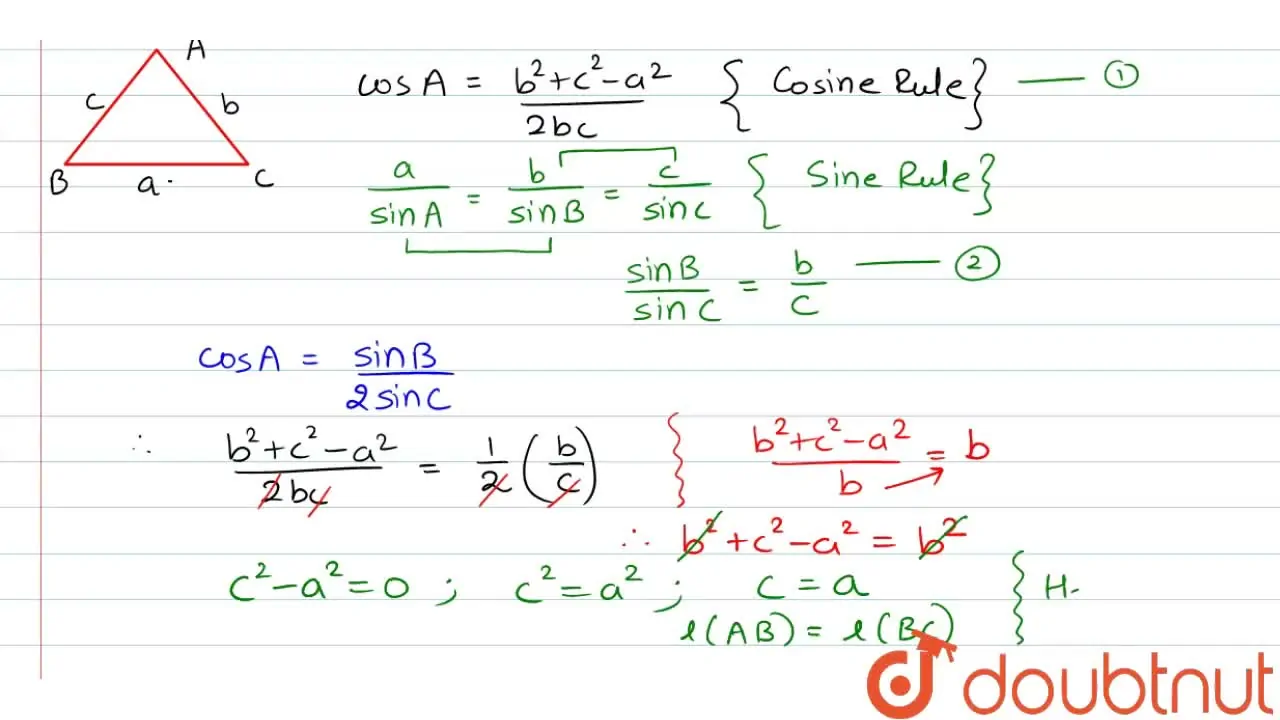 [Gujrati] In DeltaABC, if cosA=(sinB)/(2sinC) then show that DeltaABC