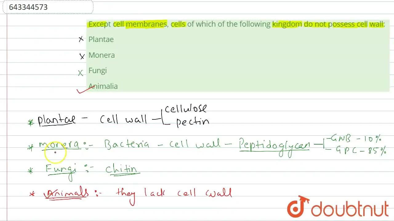 Except cell membranes, cells of which of the following kingdom do not  possess cell wall: