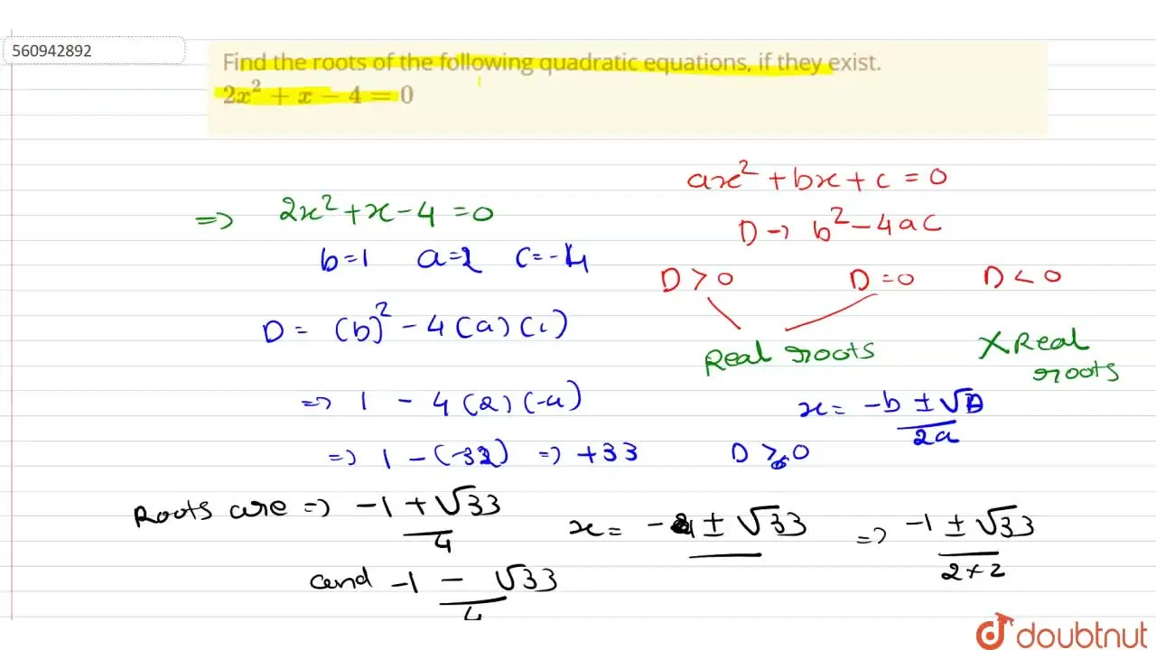 [Gujrati] Find the roots of the following quadratic equations, if they