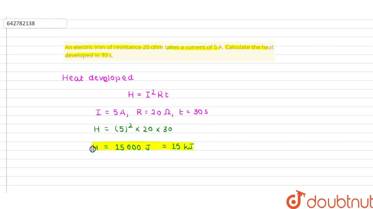[Gujrati] An electric iron of resistance 20 ohm takes a current of 5 A