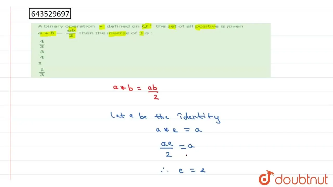 A Binary Operation ** Defined On Q^(+) The Set Of All Positive Is Give