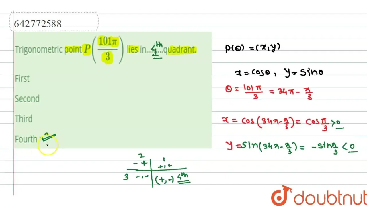 Gujrati Trigonometric Point P101pi3 Lies Inquadrant 5967