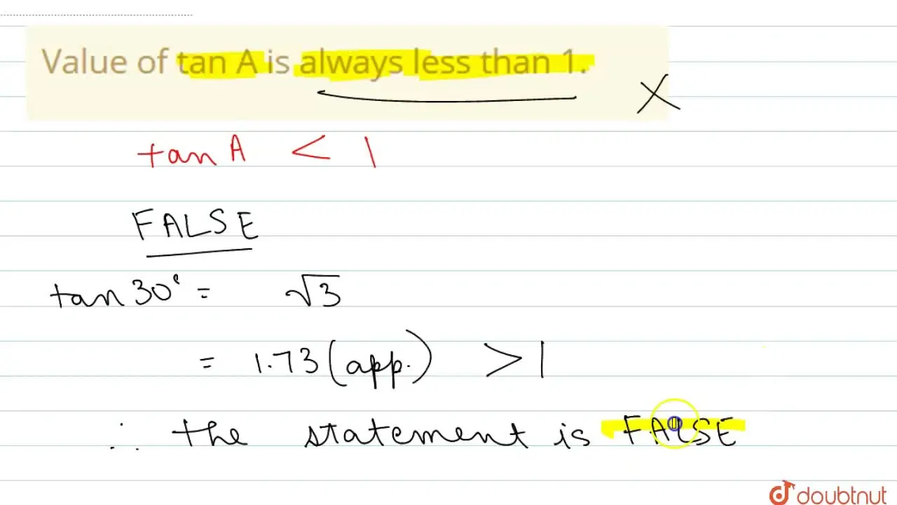 [Punjabi] Value of tan A is always less than 1.