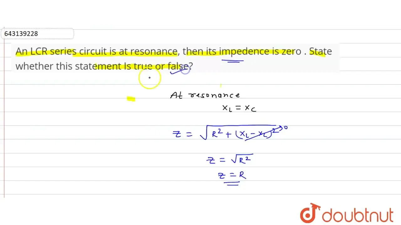 [Malayalam] An LCR series circuit is at resonance, then its impedence