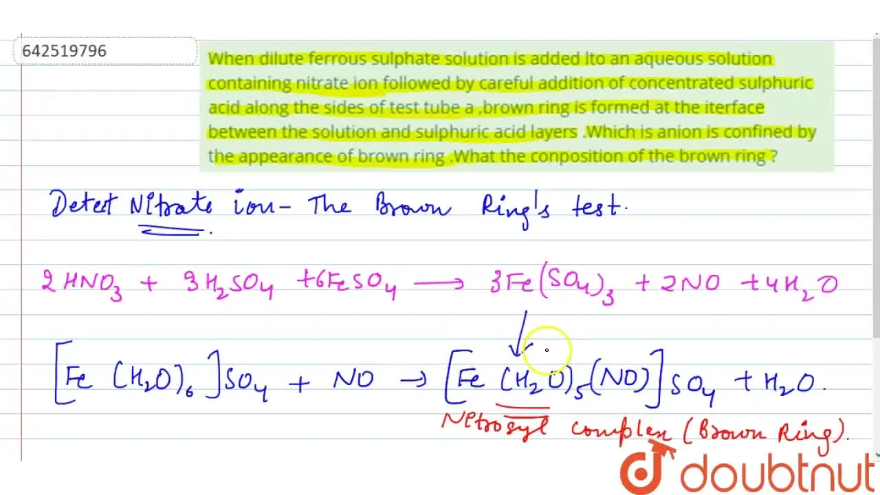 What is the oxidation state of iron in brown ring complex - Brainly.in