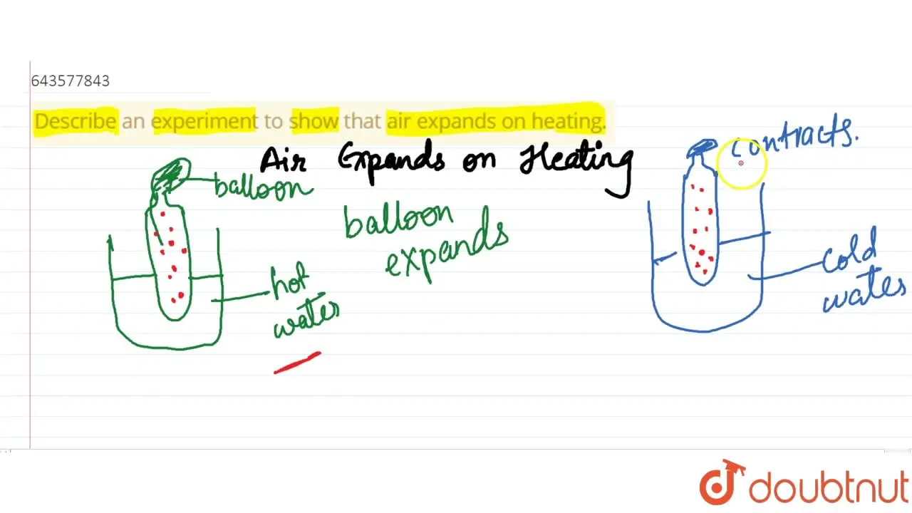 Describe an experiment to show that air expands on heating.