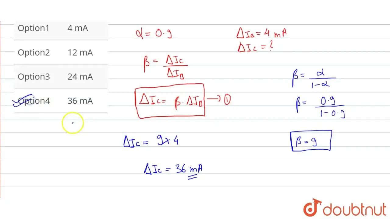 In a transistor, the current amplification factor alpha is 0.9. The tr