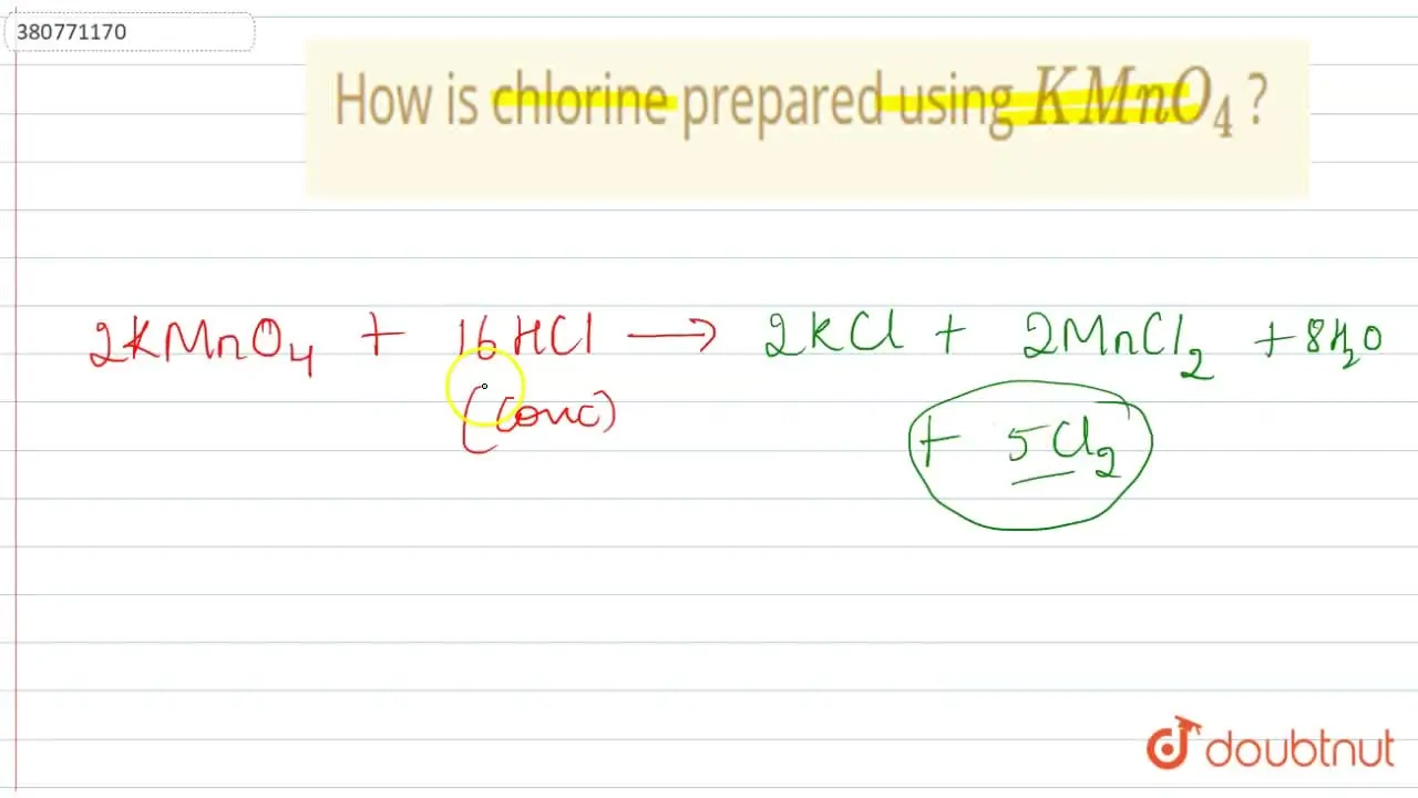 [Kannada] How is chlorine prepared using KMnO4