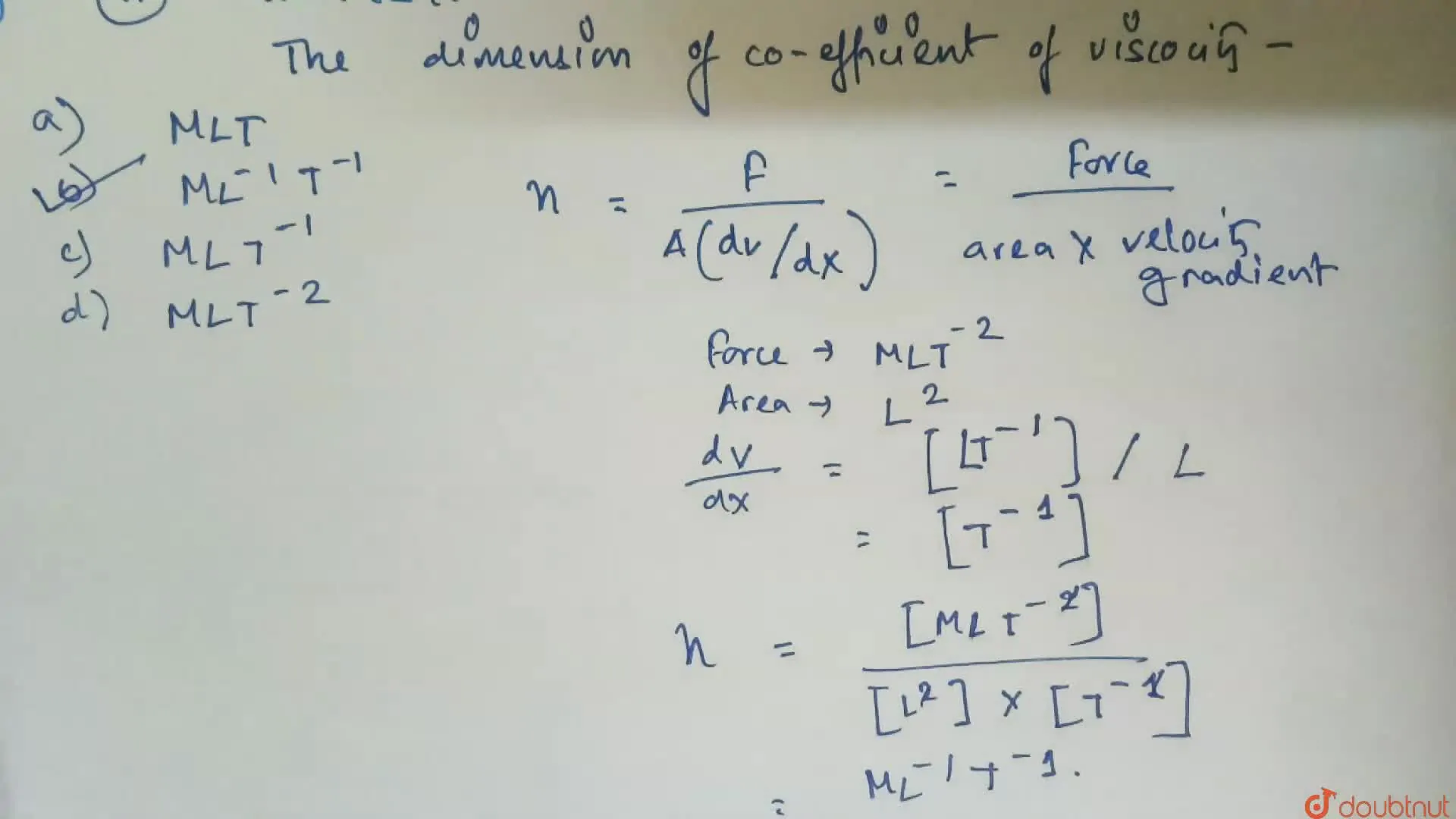 [Bengali] The dimension of co efficient of viscosity eta is