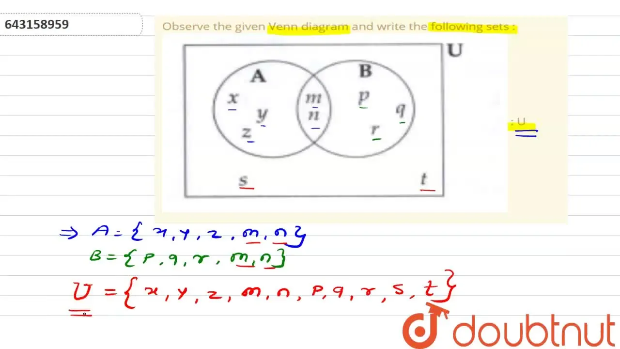 [Marathi] Observe the given Venn diagram and write the following sets