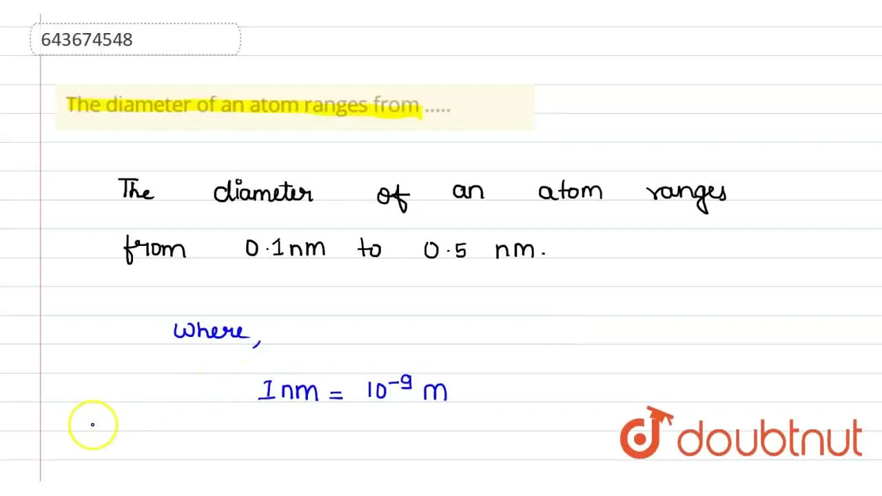 The diameter of an atom ranges from..