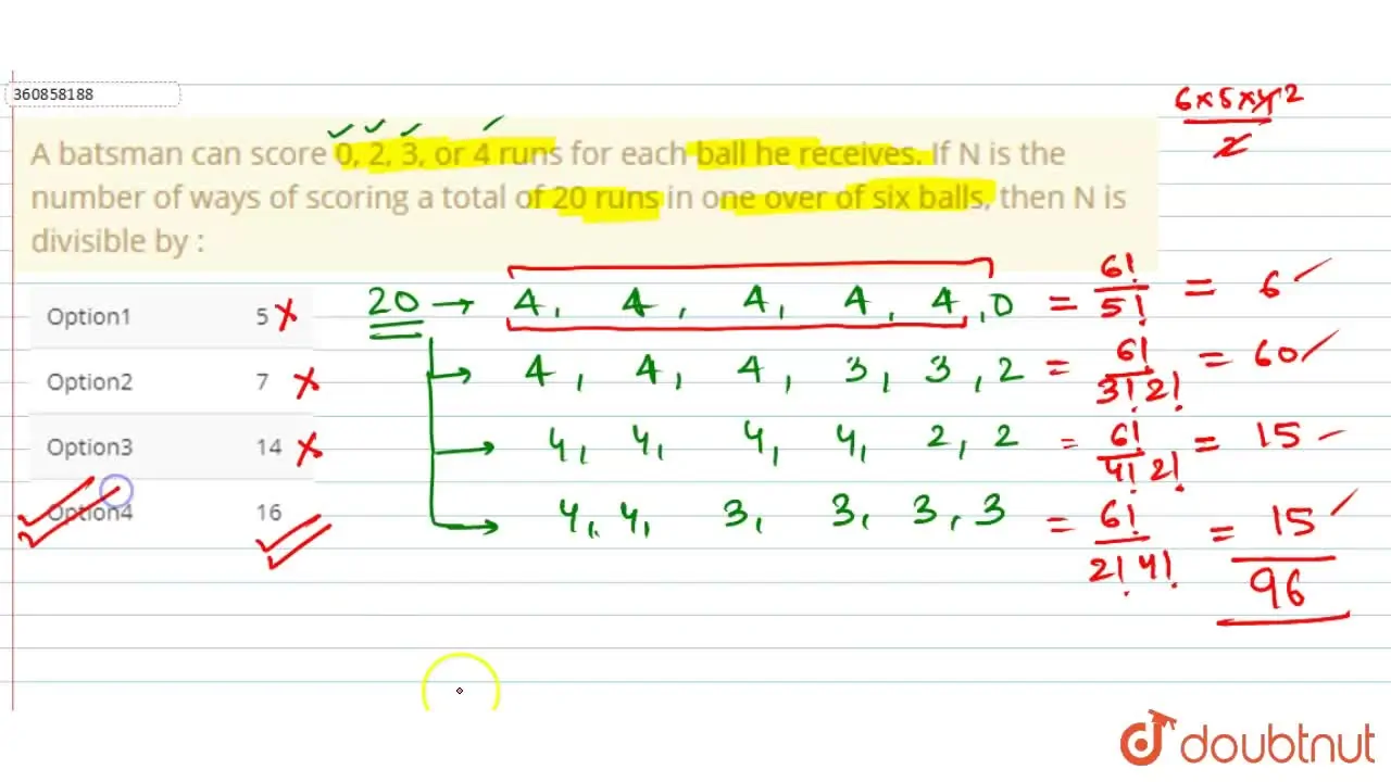 A batsman can score 0, 2, 3, or 4 runs for each ball he receives. If N