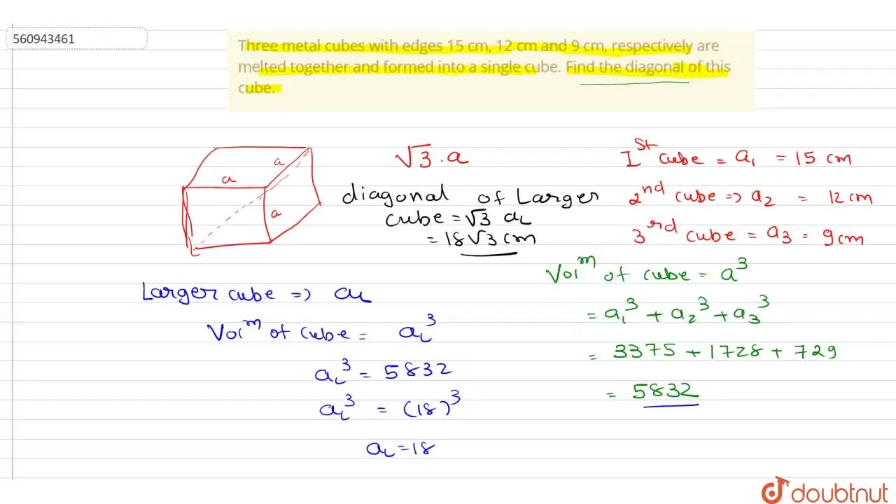 [Gujrati] Three metal cubes with edges 15 cm, 12 cm and 9 cm, respecti