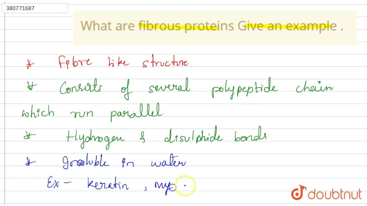 [Kannada] What are fibrous proteins Give an example