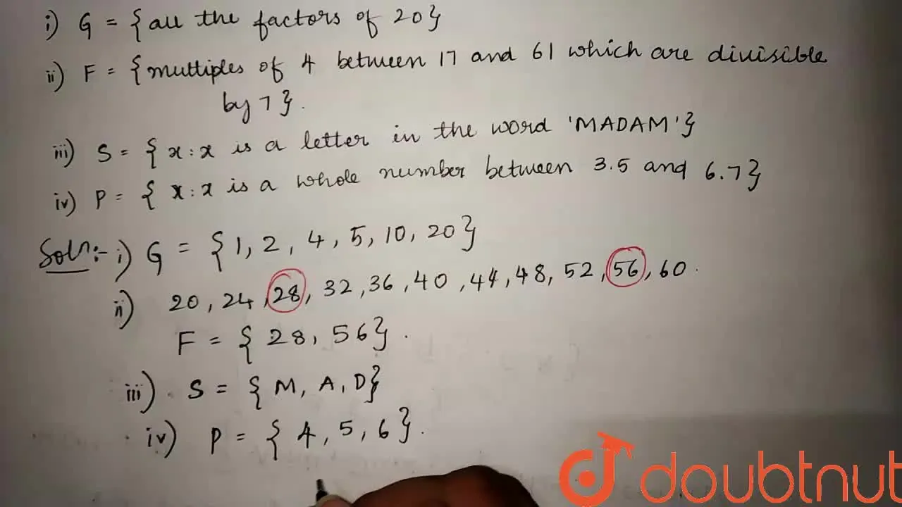 [Kannada] List the elements the following sets. (i) G={all the facto