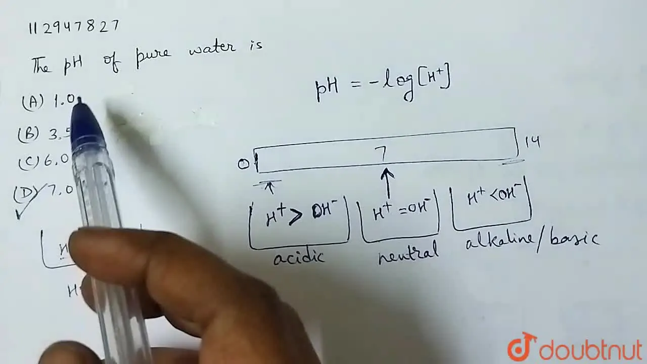 The pH of pure water is