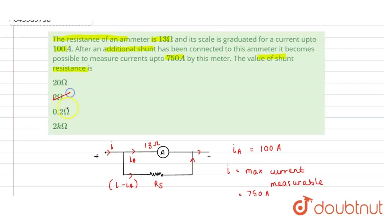 The resistance of an ammeter is 13 Omega and its scale is graduated fo