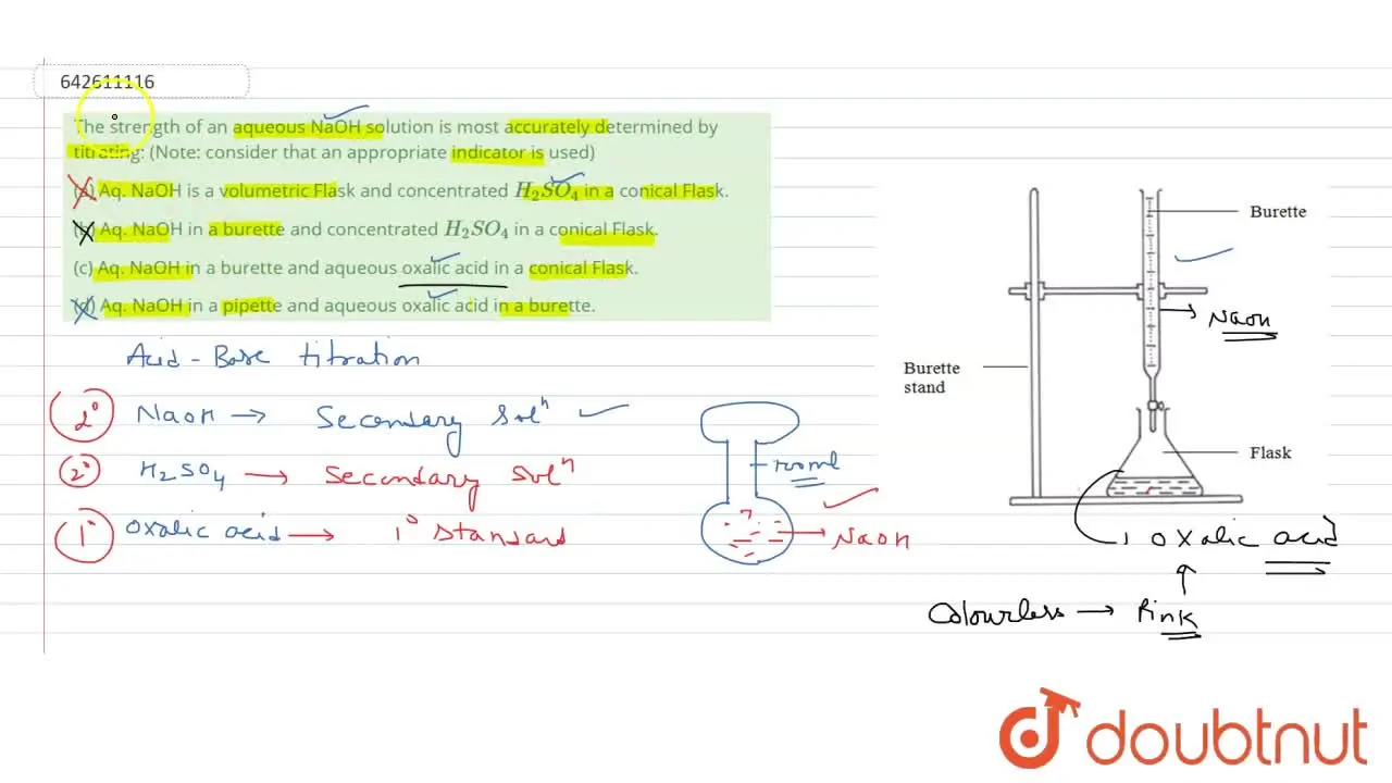 (c) Aq. NaOH in a burette and aqueous oxalic acid in a conical Flask.